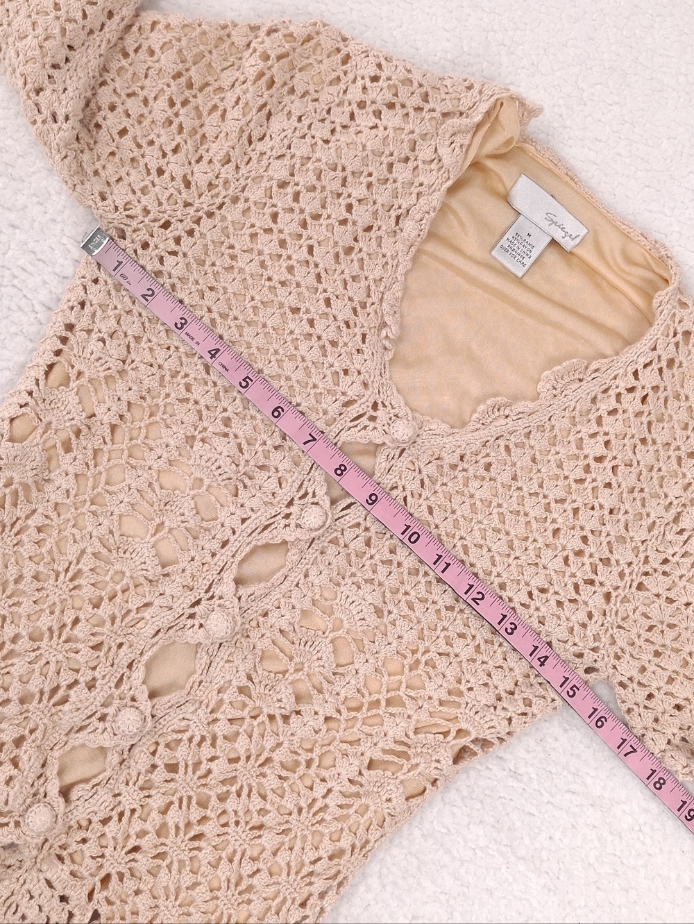 Spiegel vintage open crochet cardigan boho cottagecore festival slim fit beige - Picture 3 of 9
